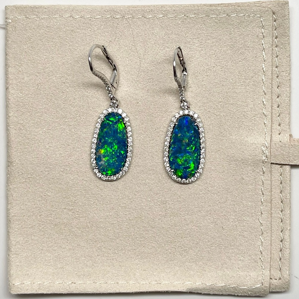 18K 750 White Gold Opal & Diamond Earrings Designed by Rina Limor